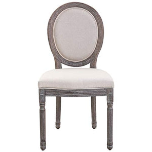 homcom Set 2 Sedie per Soggiorno o Sala da Pranzo Stile Classico rétro in Legno e Lino con Schienale Medaglione Bianco Avorio