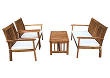 REDI GROUP Set da Giardino in Legno di Acacia, 4 Pezzi 2 Poltrone 1 Divano 1 Tavolo, Interamente in Legno di Acacia con Finitura ad Olio, Cuscini Écru, Design Elegante per Giardino, Piscina, Terrazza