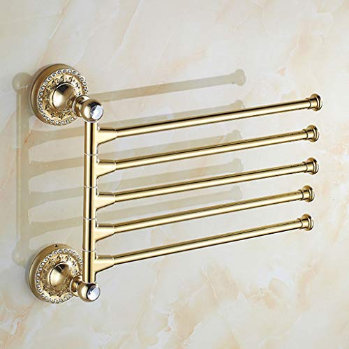 Portasciugamani da Parete, Portasciugamani da bagno addensante rotante a 5 bracci, portasciugamani da parete in rame dorato montato a parete con strass Porta Salviette