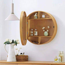 WRJ Mobiletto Rotonda Specchio del Bagno, Armadietto di Immagazzinaggio Parete del Bagno Specchio Governo della Medicina con Slow-Chiudi Cornice di Legno,3