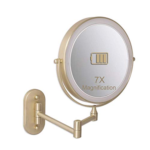 Specchio, Specchio cosmetico a Parete con luci ingrandimento 7X, Specchio da Bagno orientabile e allungabile a 360 °, Specchio per Il Trucco bifacciale con 3 impostazioni di Illuminazione, Specchio c