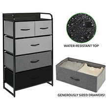 mDesign Elegante cassettiera moderna con 3 cassetti grandi e 2 piccoli – Comò in metallo, legno MDF e tessuto – Capiente canterano ideale per qualunque stanza della casa – multicolore/grigio/nero