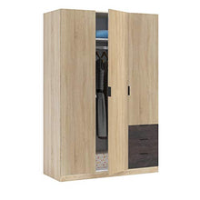 Habitdesign LC0323F – Armadio a tre ante e tre cassetti, dimensioni: 121 cm (L) x 180 cm (A) x 52 cm (P) (rovere canadese - ossido)