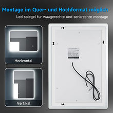 SONNI Specchio da Bagno Illuminato a LED, Specchio da Parete da Bagno 70 x 50cm Moderno, Bianco Freddo Impermeabile IP44 a Risparmio Energetico