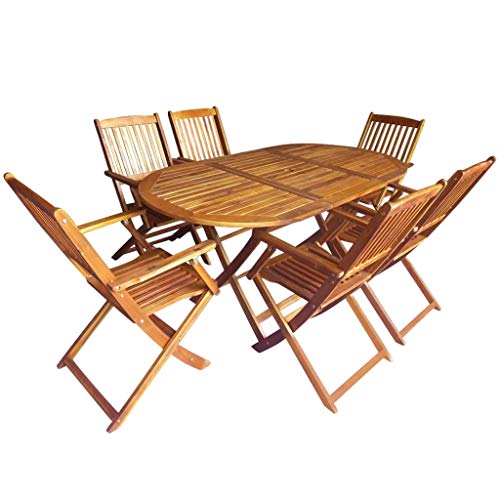 Tidyard- Set da Pranzo per Esterni, Tavolo Sedie da Giardino 7 pz in Legno Massello di Acacia