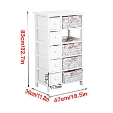 N/Z Armadietto da Comodino per Attrezzatura da Soggiorno Bianco Cassettiera a 5 Strati con cestini in Vimini (5 cassetti, 5 ripostigli in Vimini) Mobile da Bagno/Camera da Letto in Legno Bianco