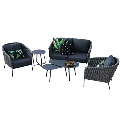 Aimir Set di Mobili da Giardino per Esterni, 6 Pezzi per Il Tempo Libero Sedia Intrecciata con Corda per Balcone Divano da Conversazione Tavolino da caffè Combinazione Patio Giardino Resto Mobili