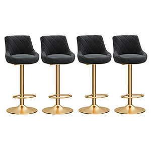 LIZIXH (4pcs) Sgabello da Bar, Ascensore Fisico (65-80 cm) Sedia elettrolitica Dorata, Sedia per la Colazione a Barre Semplice Girevole, Sedia per la Schiena Imbottita in Velluto (Color : Black)