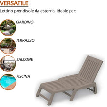 Lettino Prendisole da Giardino Pieghevole, in Resina Antiurto, Design Contemporaneo 177x30x61h (Tortora)
