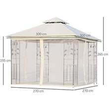 Outsunny Gazebo da Esterno o Giardino 3x3m con Zanzariera, Telaio in Acciaio e Doppio Tettuccio, Bianco