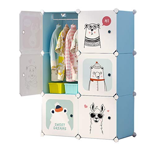 Locker 4-Gitter Armadio Armadio Hanging Rimovibili di Plastica Scaffali 6 Porte Abbigliamento Home Camera Blu 75X37X111CM MUMUJIN