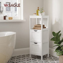VASAGLE Armadietto da Terra in Legno per Il Bagno Comodino per Medicine Autoportante Mobile ad Angolo con 2 Cassetti Bianco BBC42WT
