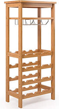 Hyzb Wine Rack 16 Bottle Holder Vino dell'organizzatore di immagazzinaggio con 6-9 Supporto di Vetro 4 Tier 4 Tier Holder Vino Free Standing bambù 47x29x100cm (L * W * H)