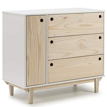 VS Venta-stock Cassettiera Roma 1 Porta e 3 Cassetti in Bianco, Gambe e Frontali in Legno Naturale