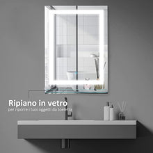 kleankin Specchio da Bagno Luci a LED, Interruttore Touch Mensola in Vetro con Utensili per Montaggio a Parete 70x50cm
