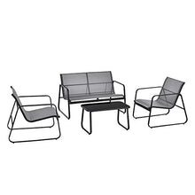 [en.casa] Set di Mobili da Giardino Arredo Esterno Set Composto di 1 Divano a 2 Posti + 2 Sedie con Braccioli + 1 Tavolino Basso con Piano in Vetro - Grigio Chiaro/Nero