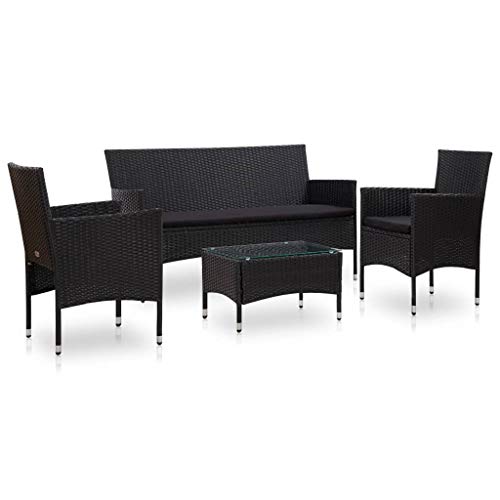 UnfadeMemory Set Divani da Giardino 4 pz con Cuscini in Polyrattan Nero
