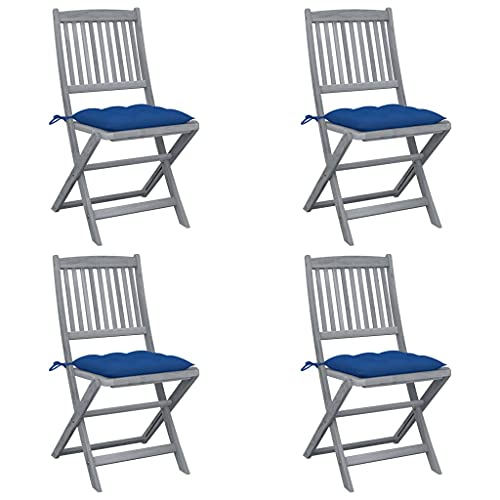 vidaXL Sedie da Giardino Pieghevoli 4pz con Cuscini in Massello Acacia
