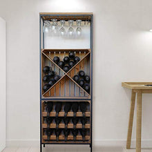 giordano shop Cantinetta Portabottiglie 60x30x160 cm con Portabicchieri in Ferro e Legno Rex Nera