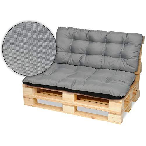 SuperKissen24. Cuscino per Bancale Divano Pallet 120x80 cm con Schienale 120x50 cm Seduta Impermeabile e Comodo per Divanetti da Esterno - Grigio - Arredi Casa