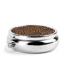 Contenitore rotondo per pillole con stampa leopardo a 3 scomparti, in metallo, per medicina e vitamine, per viaggi all'aperto