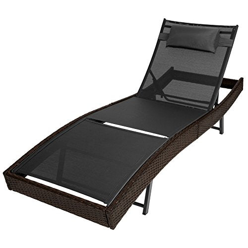 TecTake 800315 Lettino Poly Rattan, Arredo Esterno Giardino, Gambe Antiscivolo, Sdraio Prendisole Divano - Disponibile in Diversi Colori (Mixed Marrone | No. 402056)