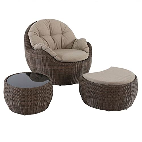 Aimir Set di Mobili da Giardino per Esterni, Set da 3 Pezzi per Conversazione in Patio in Stile Nordico Combinazione di Tavolino da caffè con Sedia in Rattan per Il Tempo Libero Semplice E Creativo