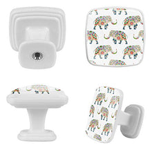 Set di 4 maniglie rotonde per armadio da cucina, credenza, cassettiera, cassettiera, con viti, per cucina, comò, armadietto, bagno, guardaroba, stile boho africano elefante sfondo bianco