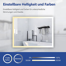 Meykoers Specchio Bagno LED 80 x 60 cm con Anti-appannamento con dimmerabile, bianco caldo / bianco freddo / neutro, 3000-6500 K