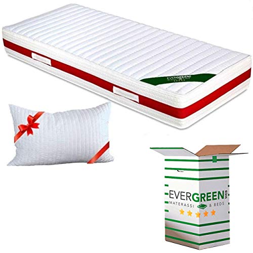 EVERGREENWEB Materasso singolo 80x190 in MEMORY FOAM & Waterfoam ORTOPEDICO alto 22 cm con Cuscino Letto GRATIS Lastra Massaggiante, Rivestimento Bianco SFODERABILE per Reti e Letti