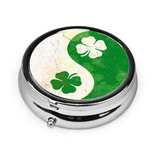 Irish Shamrocks Yin Yang St Patricks Day - Contenitore rotondo per pillole a 3 scomparti, in metallo, per medicina e vitamine, per viaggi all'aperto