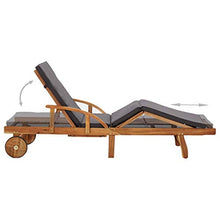 Festnight Lettino Prendisole Pieghevole Reclinabile in Legno Massello di Acacia/Sedie a Sdraio con Cuscino e 2 Ruote 200 x 68 x 30-83 cm