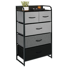 mDesign Elegante cassettiera moderna con 3 cassetti grandi e 2 piccoli – Comò in metallo, legno MDF e tessuto – Capiente canterano ideale per qualunque stanza della casa – multicolore/grigio/nero