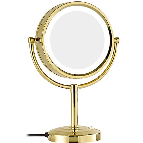 specchio trucco,specchio trucco,Specchio cosmetico da tavolo a LED con ingrandimento 7 volte da 8,5 pollici, specchio da trucco illuminato in stile europeo-oro