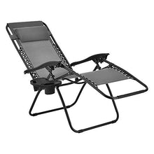[en.casa] Lettino Prendisole/Sdraio a gravità Zero Sedia Relax Pieghevole per Giardino/Spiaggia Lettino da Esterno in Acciaio con Portabicchiere e Poggiatesta Rimovibili - Grigio Scuro