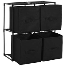 FAMIROSA Armadietto con 4 Cestini in Tessuto Nero 63x30x71 cm in Acciaio