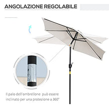 Outsunny Ombrellone da Giardino Inclinabile Φ227cm, Apertura a Manovella, Palo in Metallo e 8 Stecche, Bianco Crema