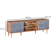 homcom Mobile TV per Salotto con 2 Armadietti con Anta e Mensole, per TV Fino 60'', 160x39.5x55cm, Teak e Grigio