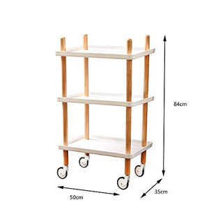 YIN YIN Carrello per Ripiani Passeggino for mensola, scaffale for Soggiorno in Legno di bambù Portatile Mobile Flessibile Grande cremagliera for Bagno, Bianco, 50X35X84CM Carrello a rulli