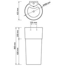 Roderick - Lavabo da bagno con supporto in ceramica e foro di troppopieno bianco, dimensioni: 400 x 415 x 860 mm (L x P x A)