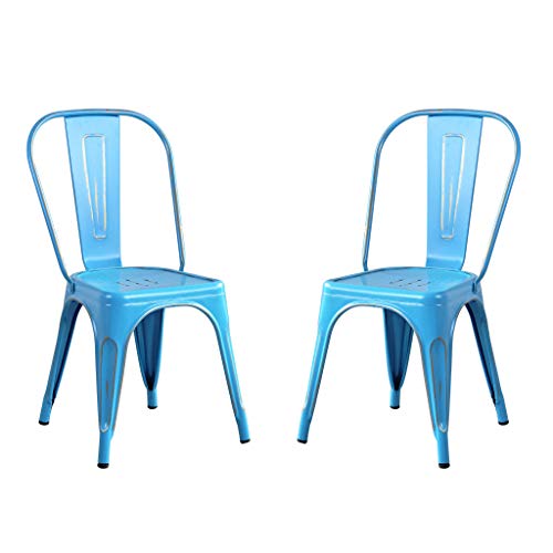 Milani Home s.r.l.s. Set di 2 Sedie in Metallo di Design Moderno Industrial Vintage Colore Blu Antico Ossidato per Sala da Pranzo Bar Ristorante Soggiorno