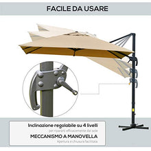 Outsunny Ombrellone da Giardino a Braccio 300x300cm con Manovella, Inclinazione Regolabile e Girevole a 360°, Khaki