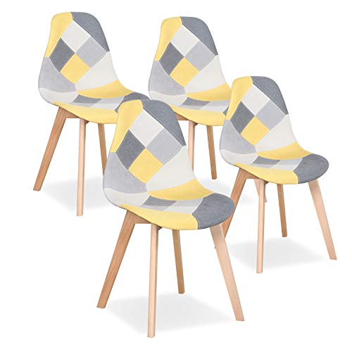 Uderkiny Set di 4 sedie Sedia da Pranzo Patchwork Sedia in Stile Nordico per Cucina Sala da Pranzo Soggiorno e Ristorante (Giallo)