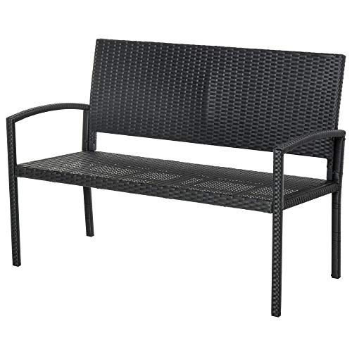 Outsunny Panchina da Giardino ed Esterno in Rattan, Panca in Rattan Nero 2 Posti, 122x60x87cm