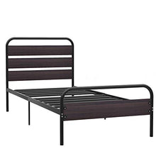 WGYDREAM Letto Struttura per Letto Singolo Base per Rete in Metallo Nero con Testiera in Legno per Ampio Spazio di Archiviazione per Adulti, 90 X 200 Cm