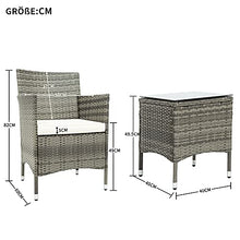 Moimhear Set di mobili da giardino Iowa Balcony, set di mobili da balcone in polyrattan, set da 2 persone, 3 pezzi, con cuscino per seduta, plastica, effetto rattan (grigio)