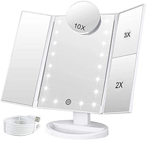 eaaerr Specchio Trucco Specchio Cosmetico per Vanità a 22 LED - Luci Ingranditore 2X3X10X Touch Screen Pieghevole Specchio Make up, Batteria e USB Alimentati Perfetto per Come Donna e Ragazza