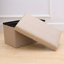 Pouf pieghevole con ripiano superiore pieghevole per giocattoli, cassapanca in tessuto di lino, poggiapiedi per camera da letto, soggiorno (beige)