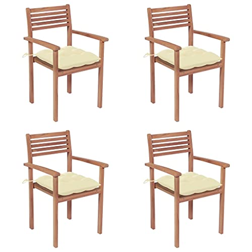 vidaXL Sedie Giardino 4 pz con Cuscini Crema in Massello di Teak