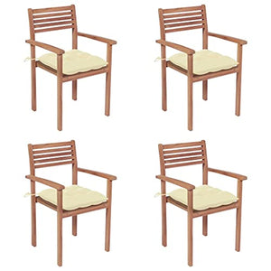 vidaXL Sedie Giardino 4 pz con Cuscini Crema in Massello di Teak